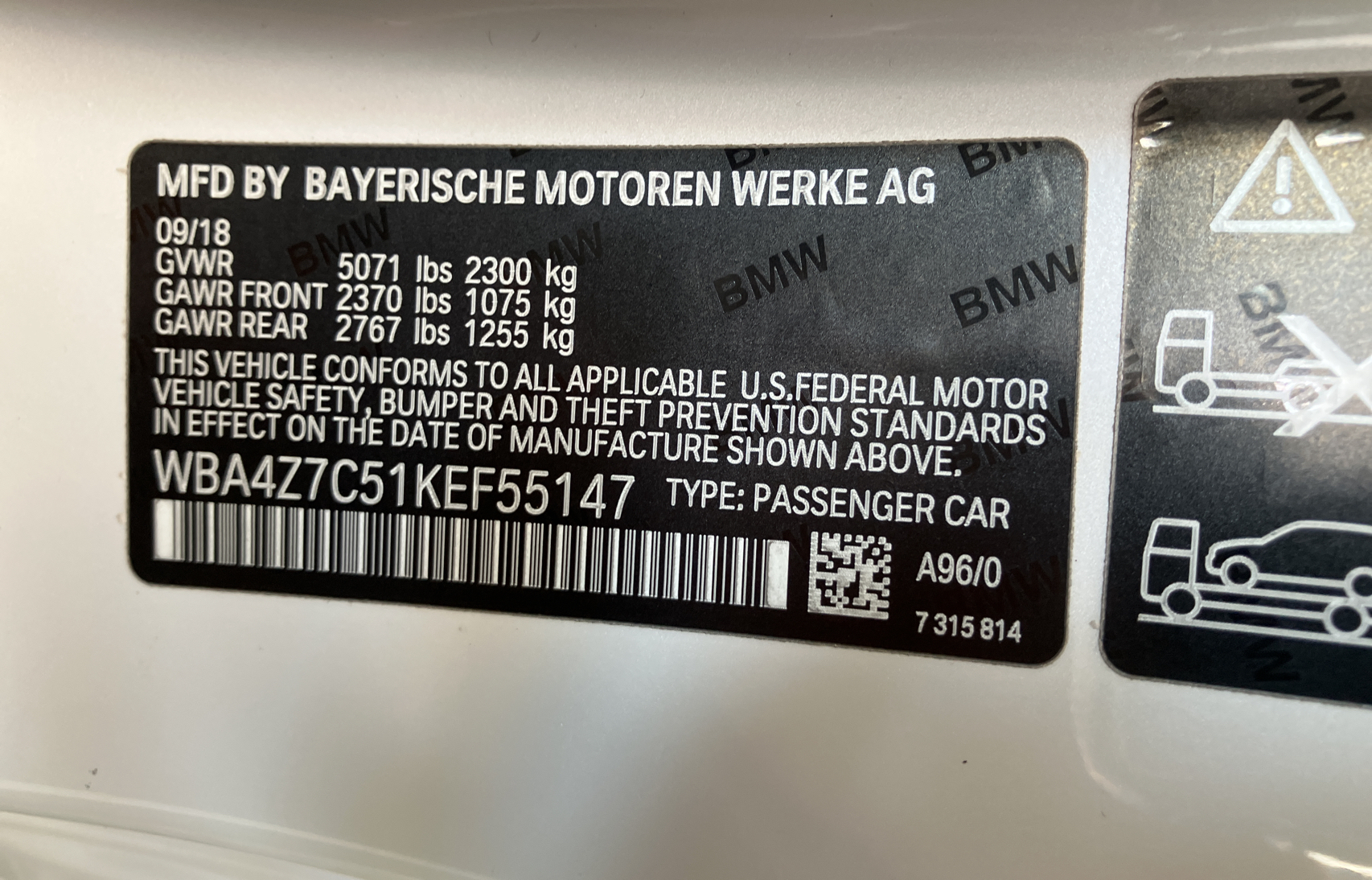 2019 BMW 440Xi vin: 7WEF55147