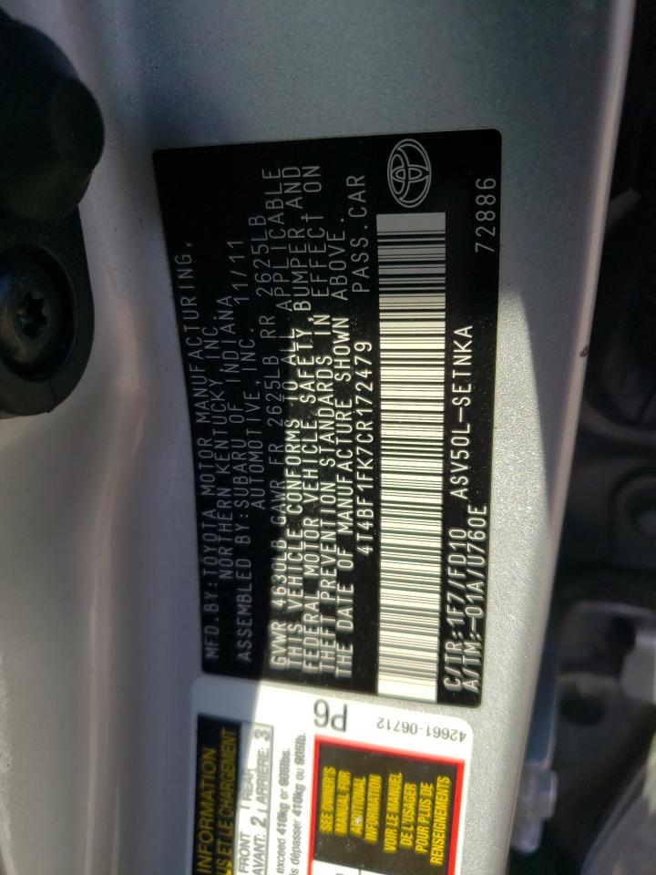 4T4BF1FK7CR172479 2012 Toyota Camry Base