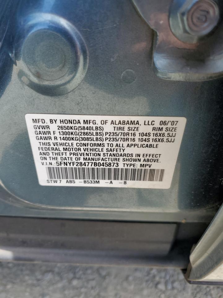 2007 Honda Pilot Ex VIN: 5FNYF28477B045873 Lot: 65496064