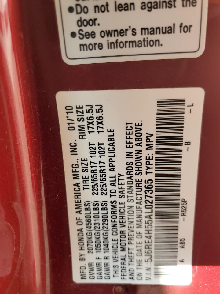 2010 Honda Cr-V Ex VIN: 5J6RE4H55AL027365 Lot: 69031874