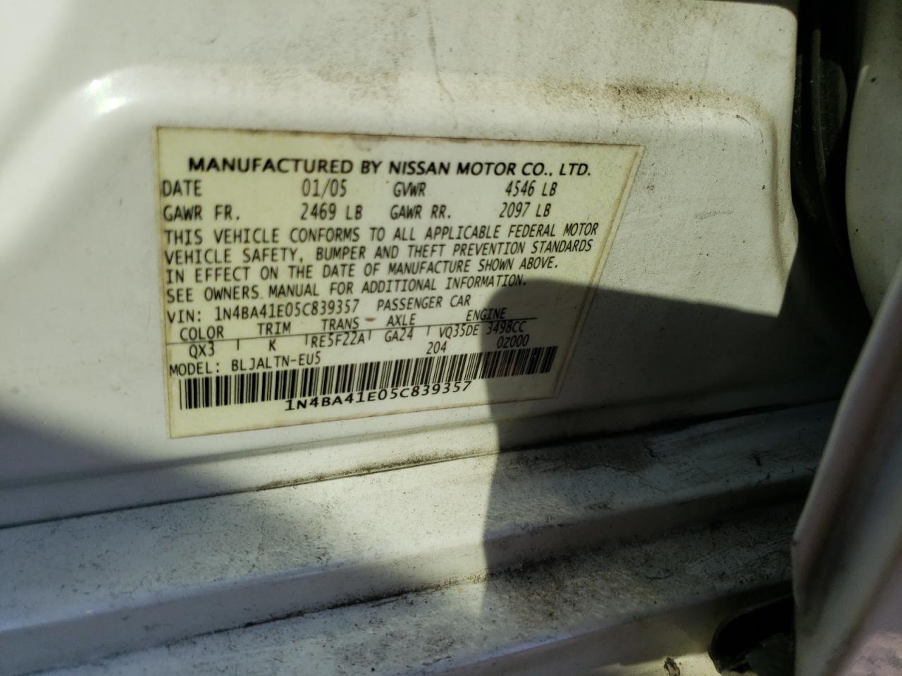 1N4BA41E05C839357 2005 Nissan Maxima Se