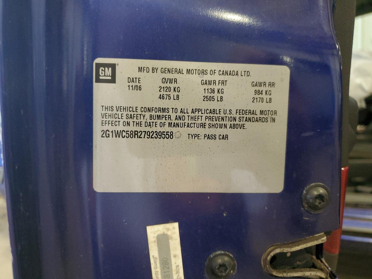 2007 Chevrolet Impala Lt VIN: 2G1WC58R279239558 Lot: 68653124