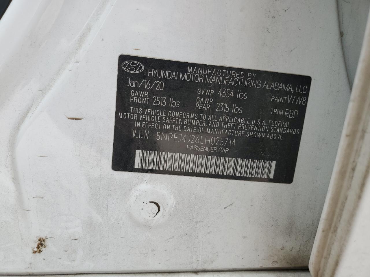 5NPEJ4J26LH025714 2020 Hyundai Sonata Sel Plus