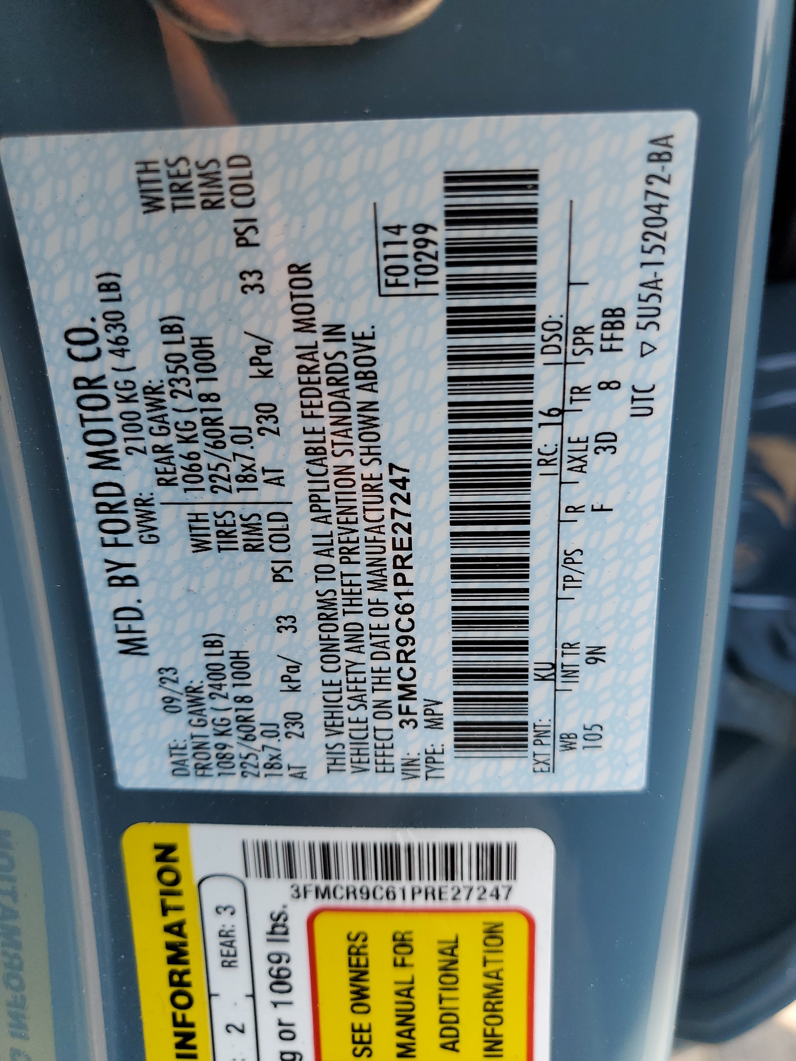 3FMCR9C61PRE27247 2023 Ford Bronco Sport Outer Banks