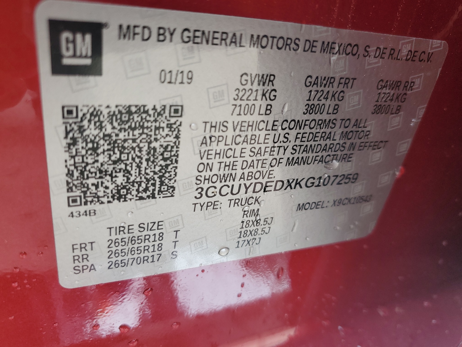 3GCUYDEDXKG107259 2019 Chevrolet Silverado K1500 Lt