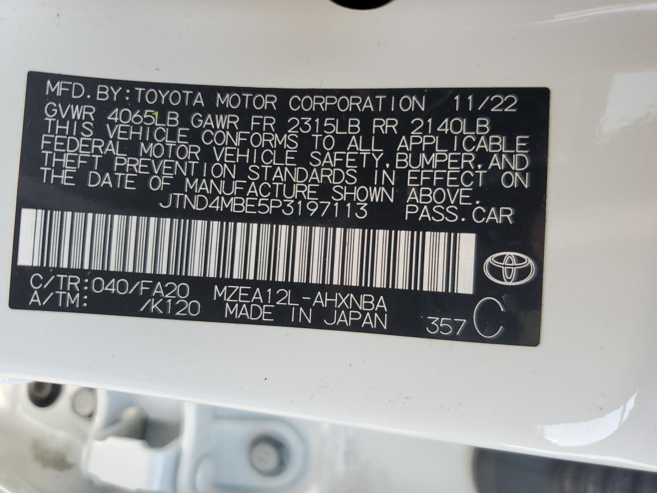 2023 Toyota Corolla Se VIN: JTND4MBE5P3197113 Lot: 69680634