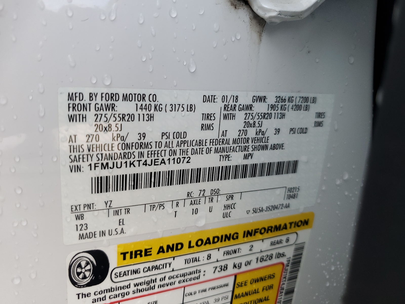 1FMJU1KT4JEA11072 2018 Ford Expedition Limited