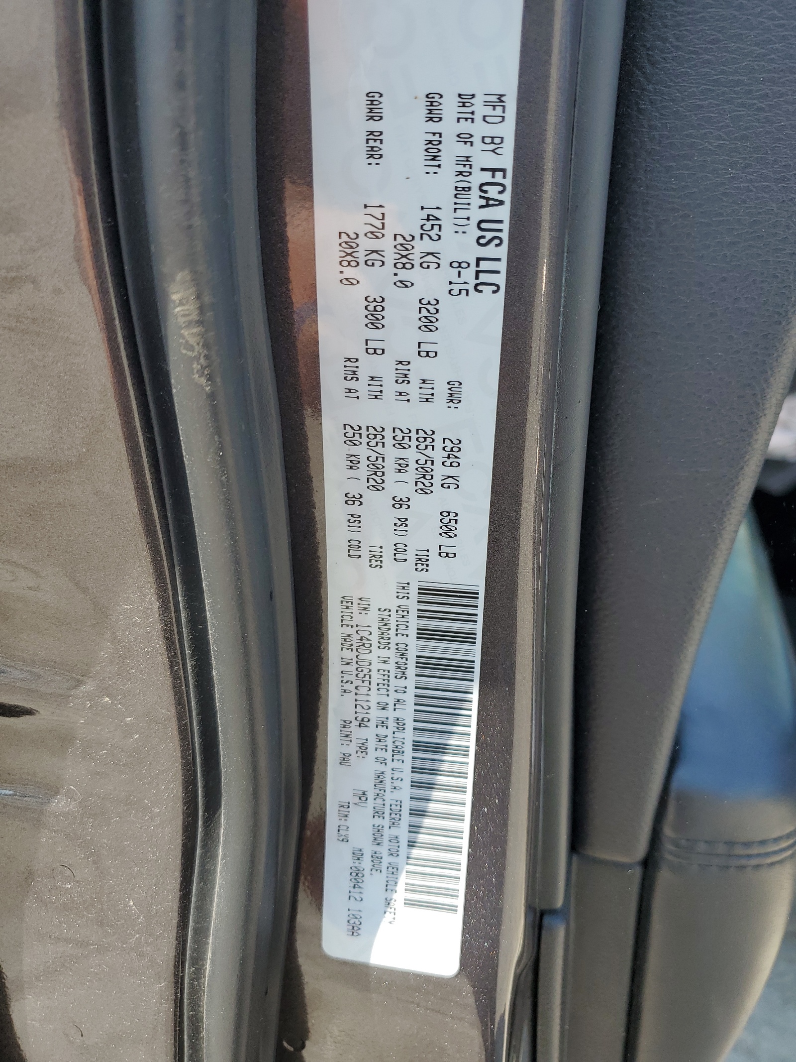 1C4RDJDG5FC112194 2015 Dodge Durango Limited