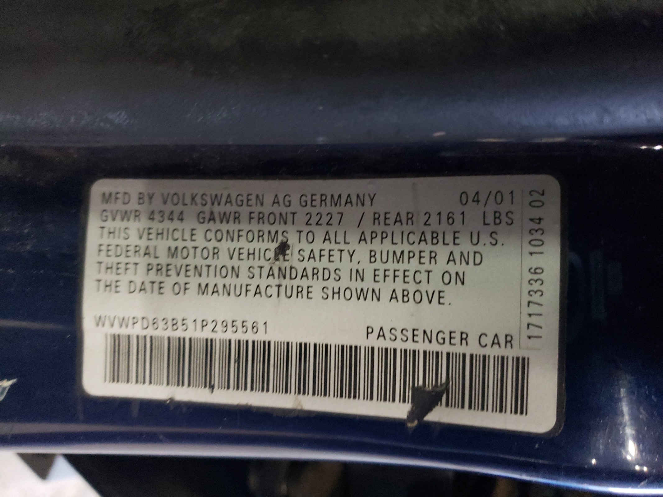 WVWPD63B51P295561 2001 Volkswagen Passat Gls