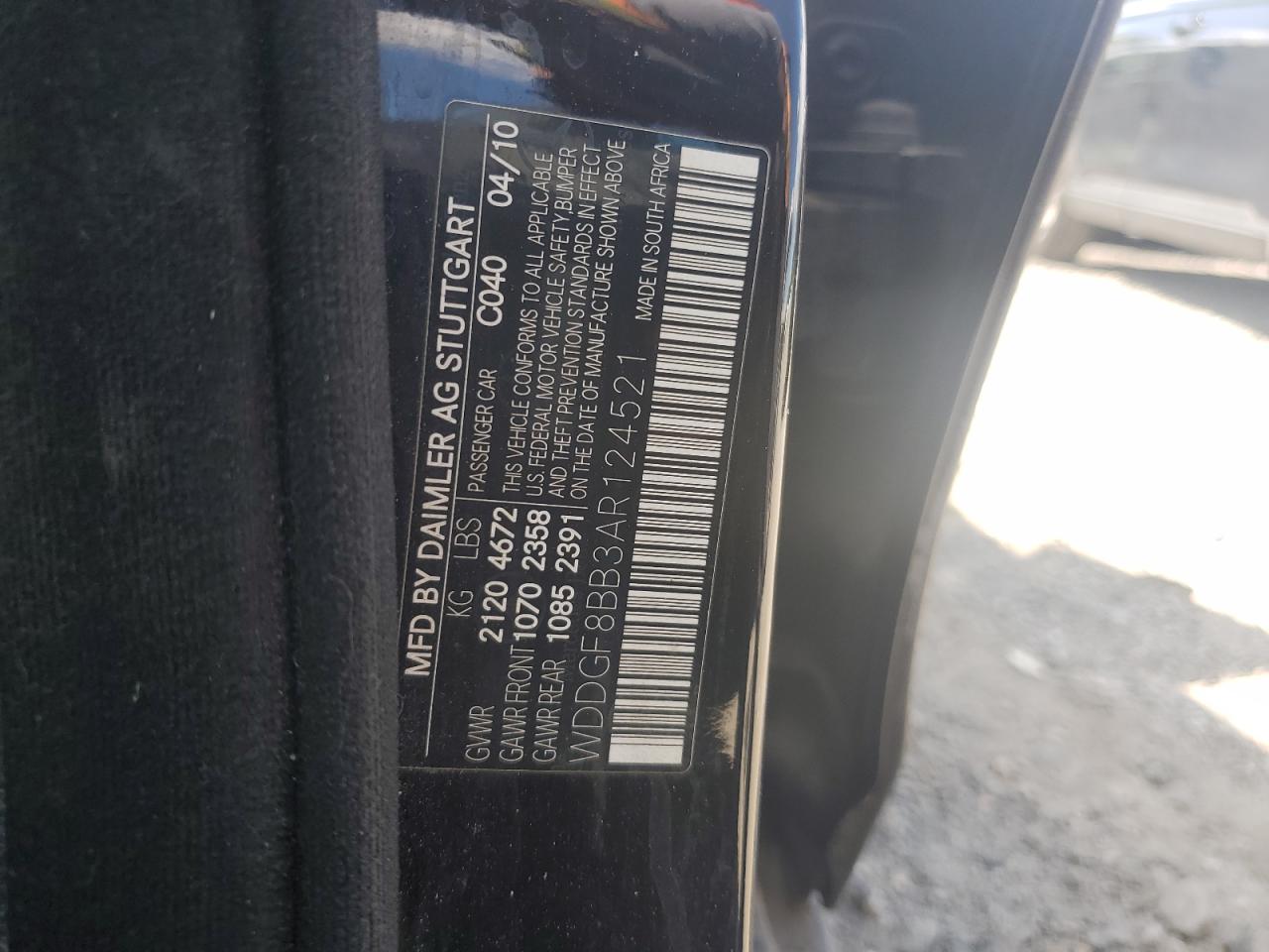 2010 Mercedes-Benz C 300 4Matic VIN: WDDGF8BB3AR124521 Lot: 66964904