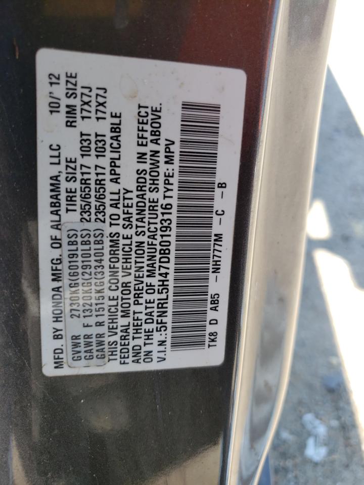 5FNRL5H47DB019316 2013 Honda Odyssey Ex