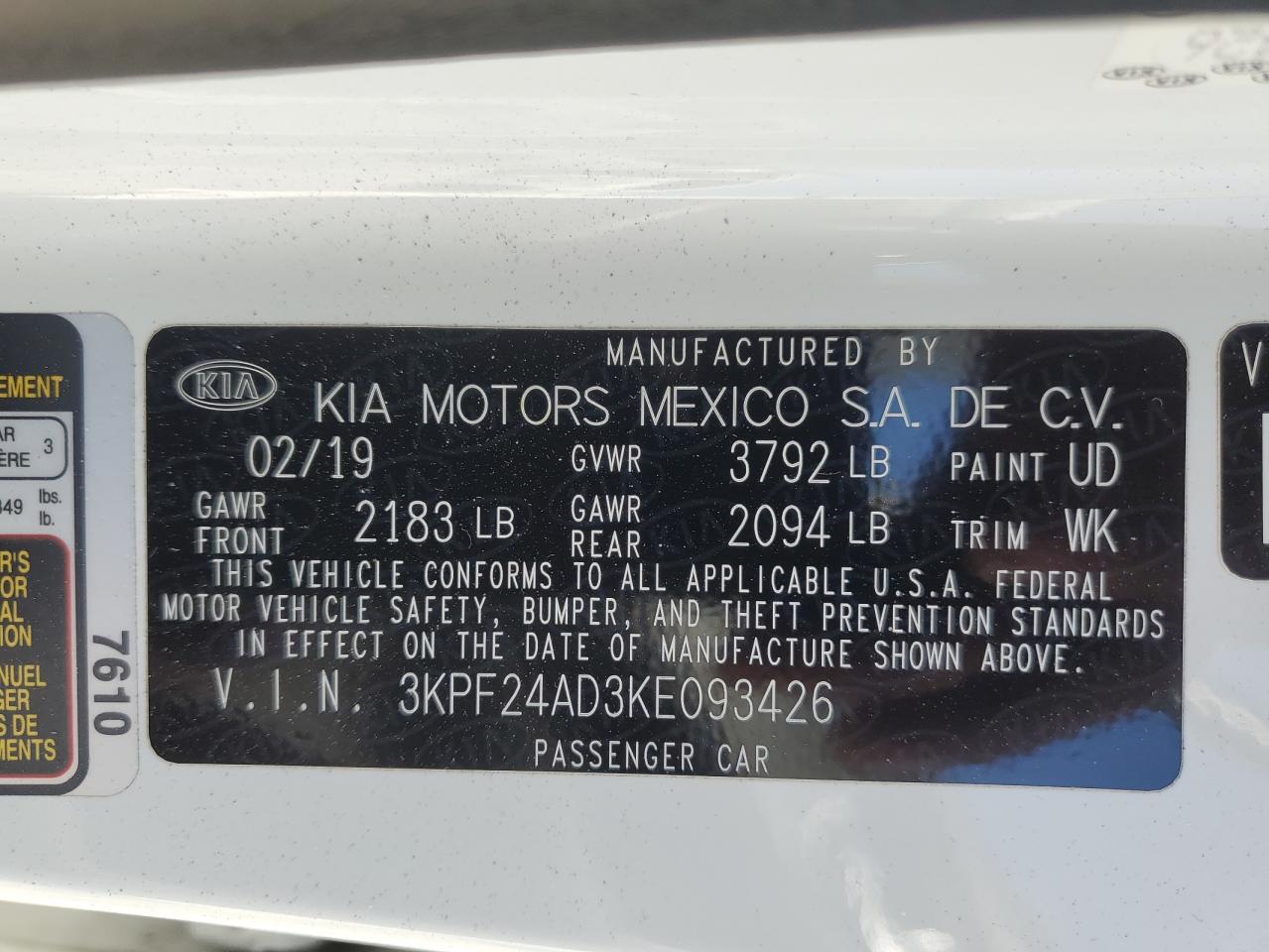 3KPF24AD3KE093426 2019 Kia Forte Fe