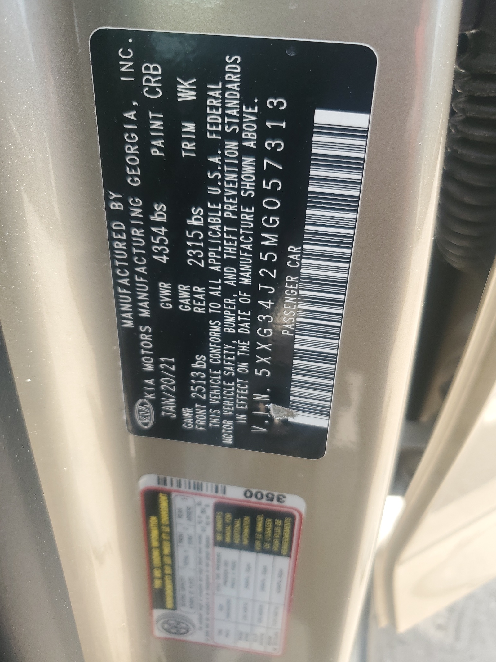 5XXG34J25MG057313 2021 Kia K5 Ex