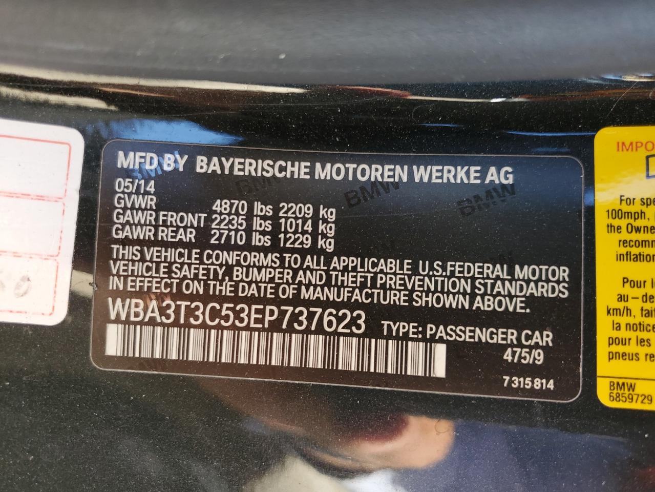 2014 BMW 435 I VIN: WBA3T3C53EP737623 Lot: 67859114