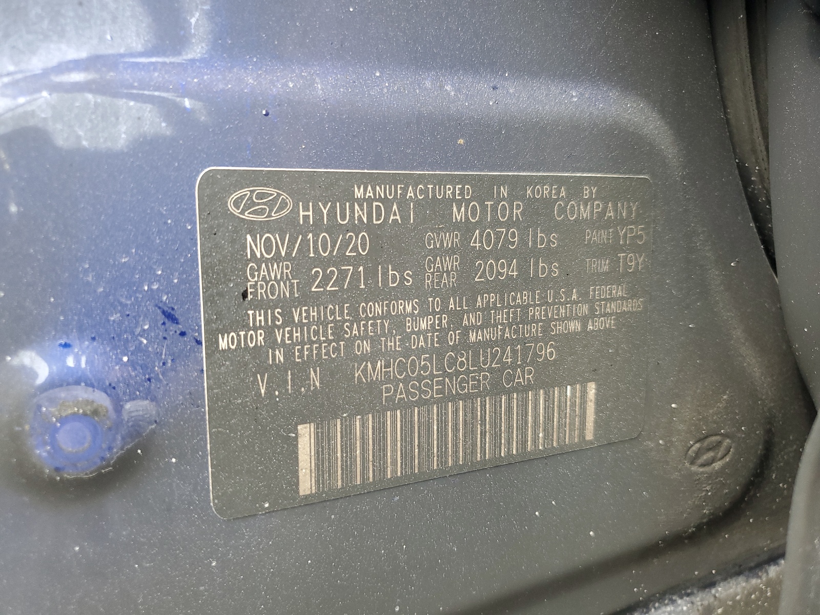 KMHC05LC8LU241796 2020 Hyundai Ioniq Limited