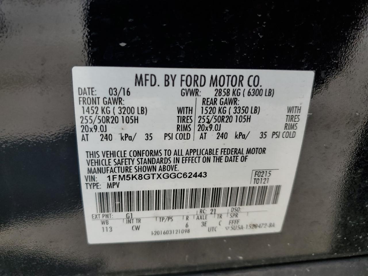 1FM5K8GTXGGC62443 2016 Ford Explorer Sport