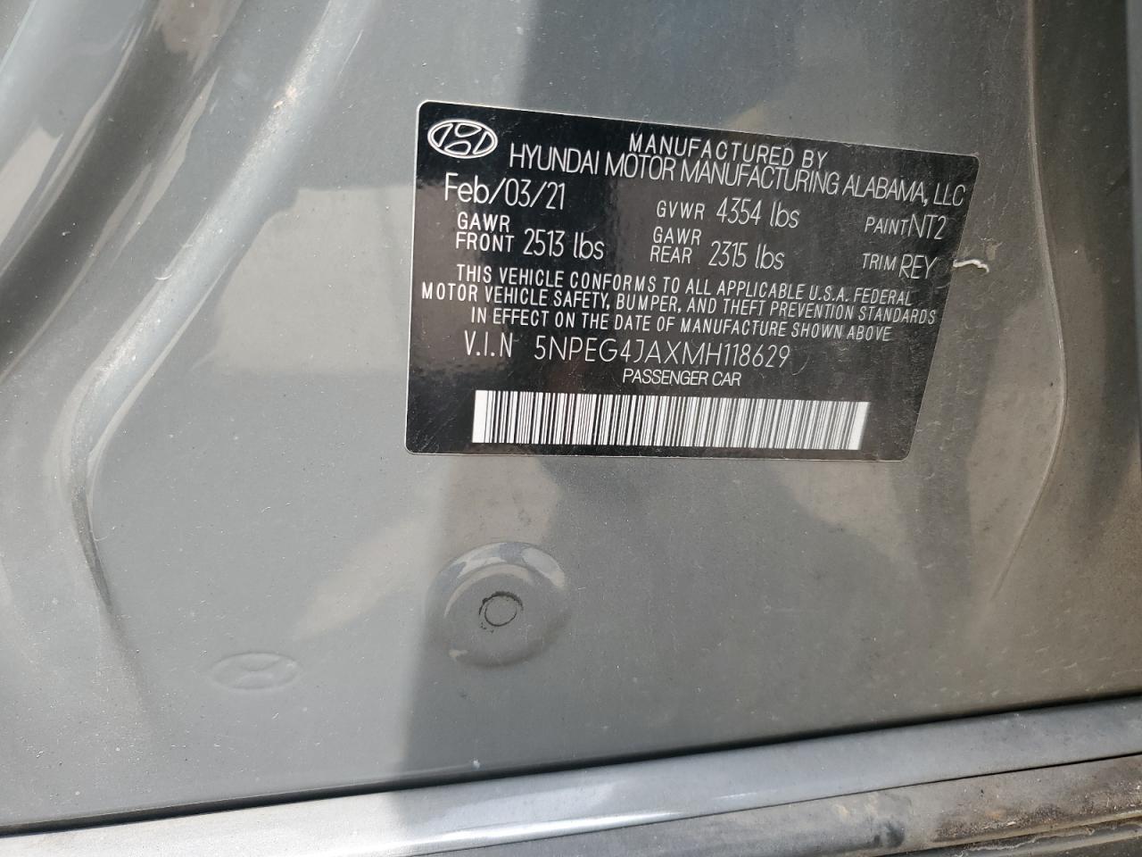 2021 Hyundai Sonata Se VIN: 5NPEG4JAXMH118629 Lot: 66981484