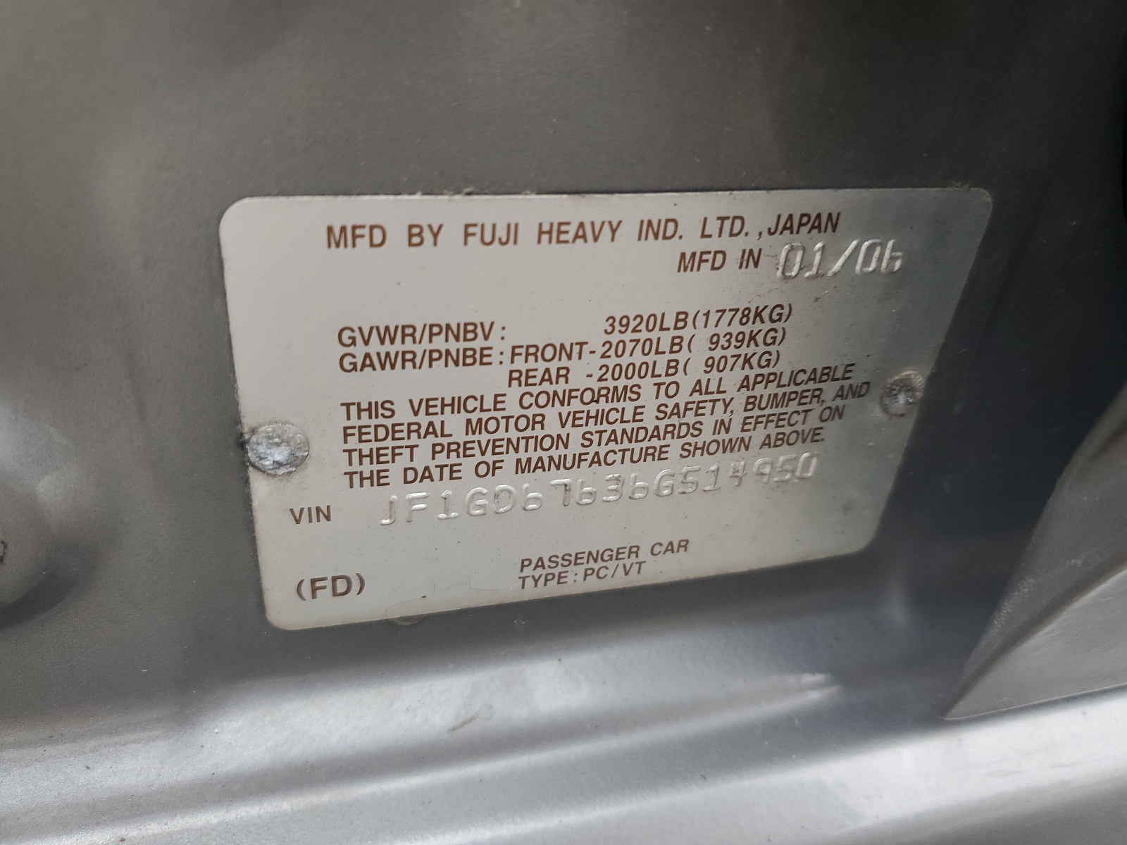 JF1GD67636G514950 2006 Subaru Impreza 2.5I