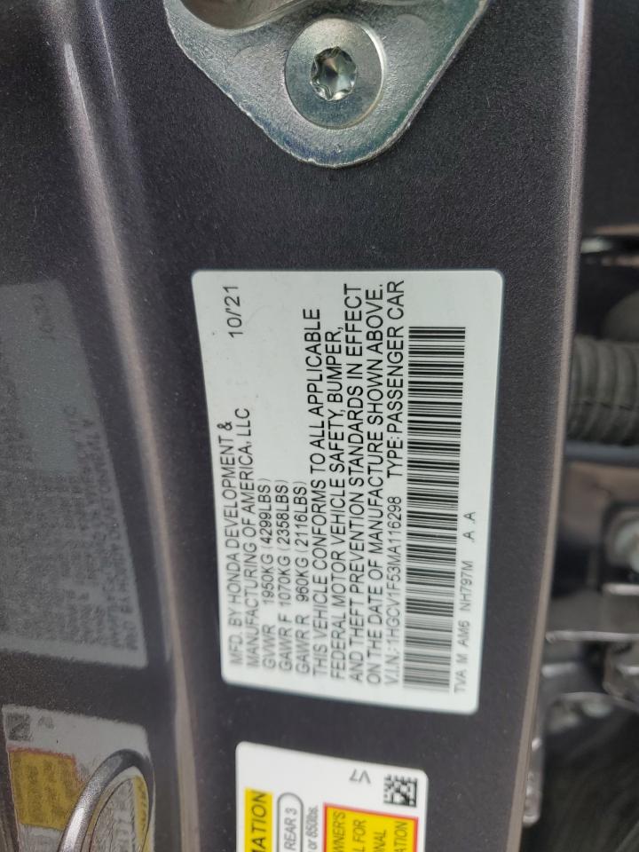 1HGCV1F53MA116298 2021 Honda Accord Exl