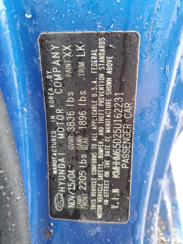 2005 Hyundai Tiburon VIN: KMHHM65D25U162231 Lot: 68373284