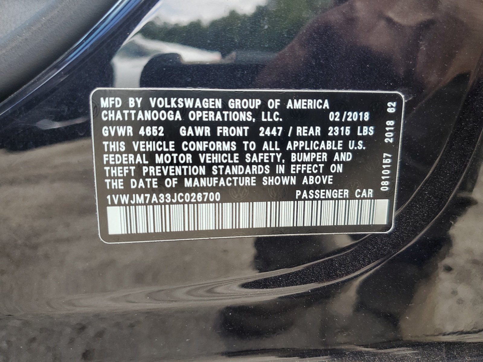 1VWJM7A33JC026700 2018 Volkswagen Passat Gt