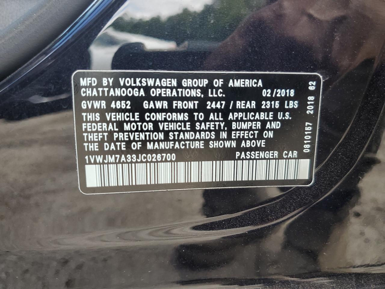 2018 Volkswagen Passat Gt VIN: 1VWJM7A33JC026700 Lot: 67948504