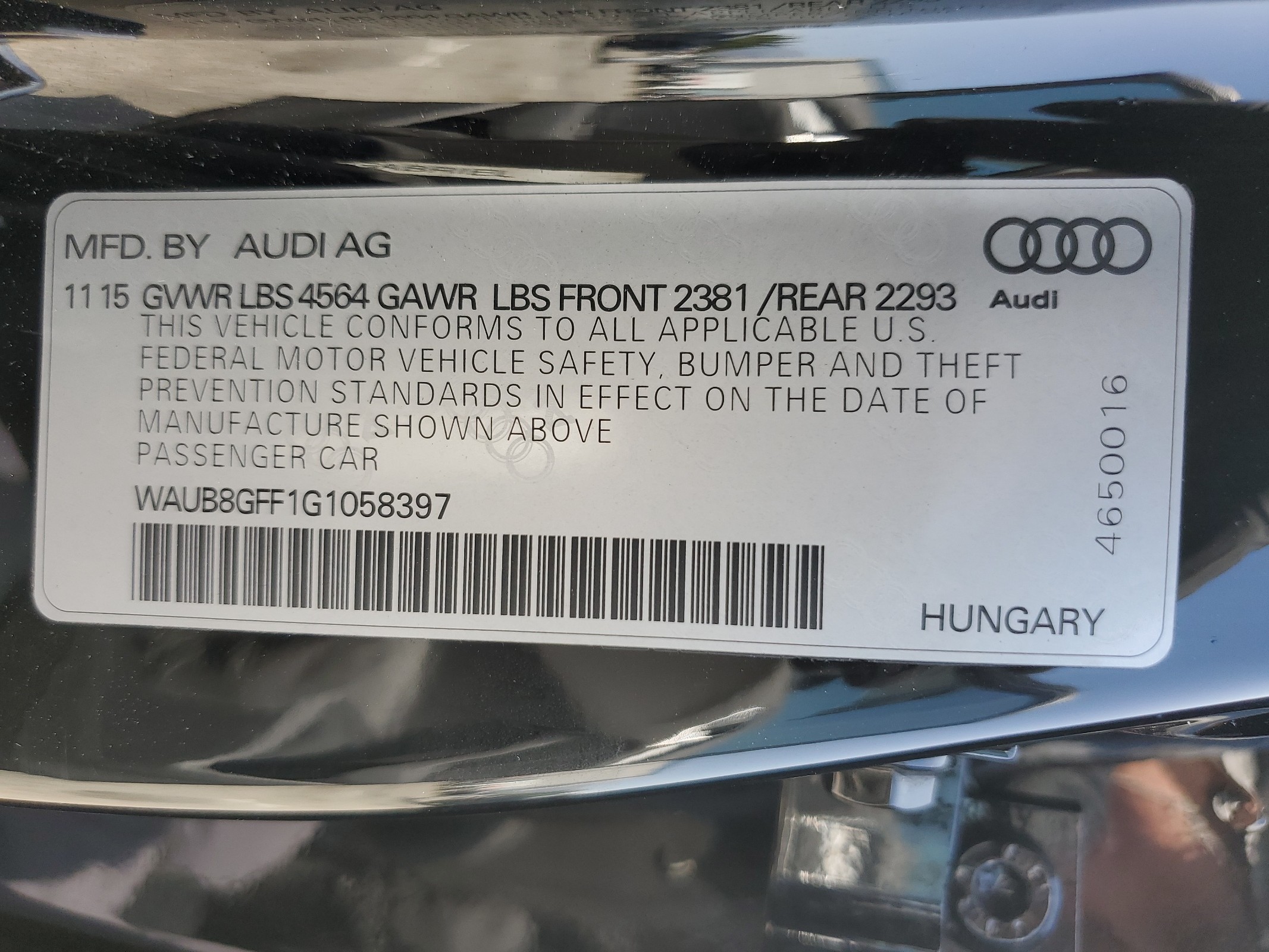 WAUB8GFF1G1058397 2016 Audi A3 Premium