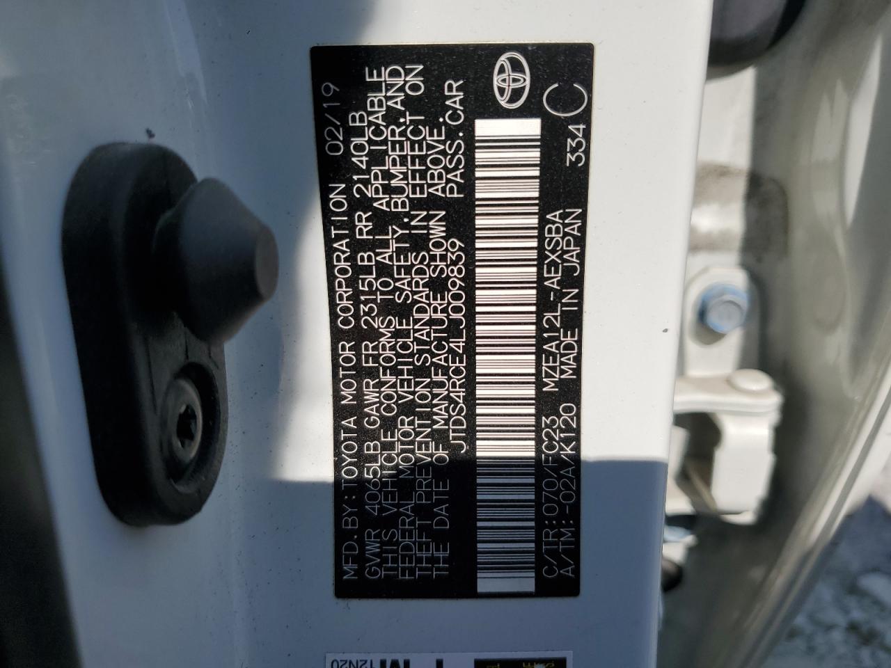 2020 Toyota Corolla Se VIN: JTDS4RCE4LJ009839 Lot: 89109705