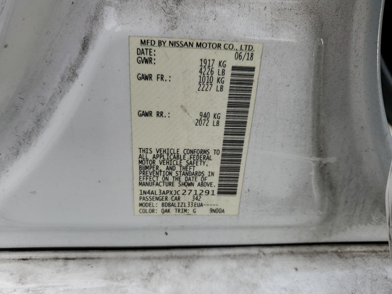 2018 Nissan Altima 2.5 VIN: 1N4AL3APXJC271291 Lot: 68322624