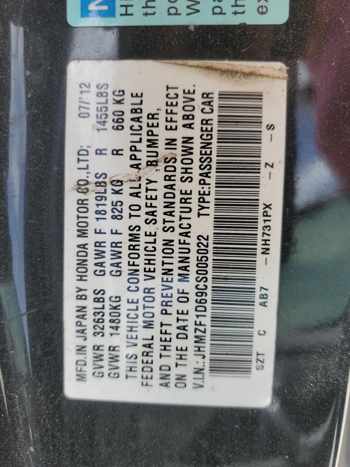 2012 Honda Cr-Z Ex VIN: JHMZF1D69CS005022 Lot: 59787394