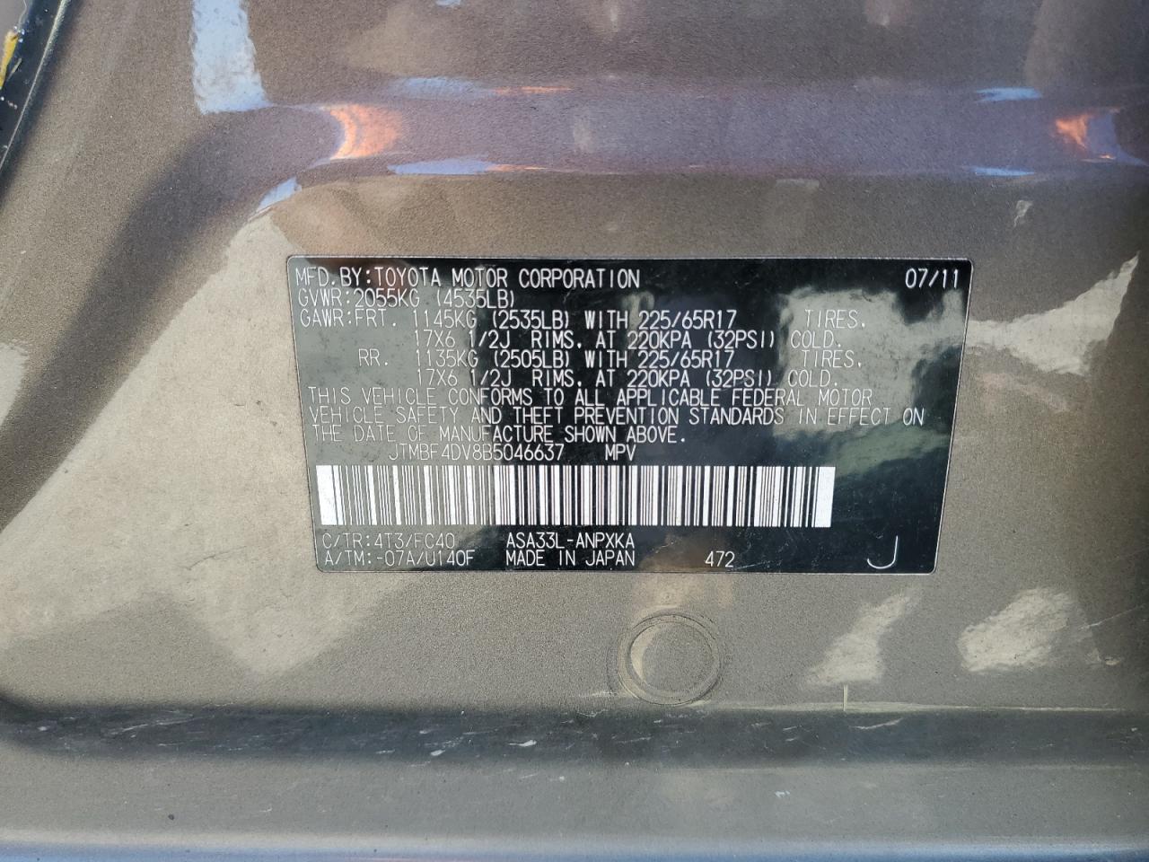 JTMBF4DV8B5046637 2011 Toyota Rav4