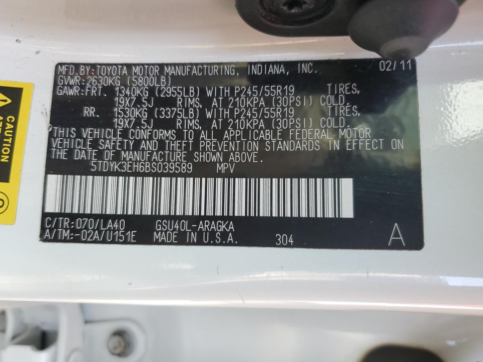 5TDYK3EH6BS039589 2011 Toyota Highlander Limited