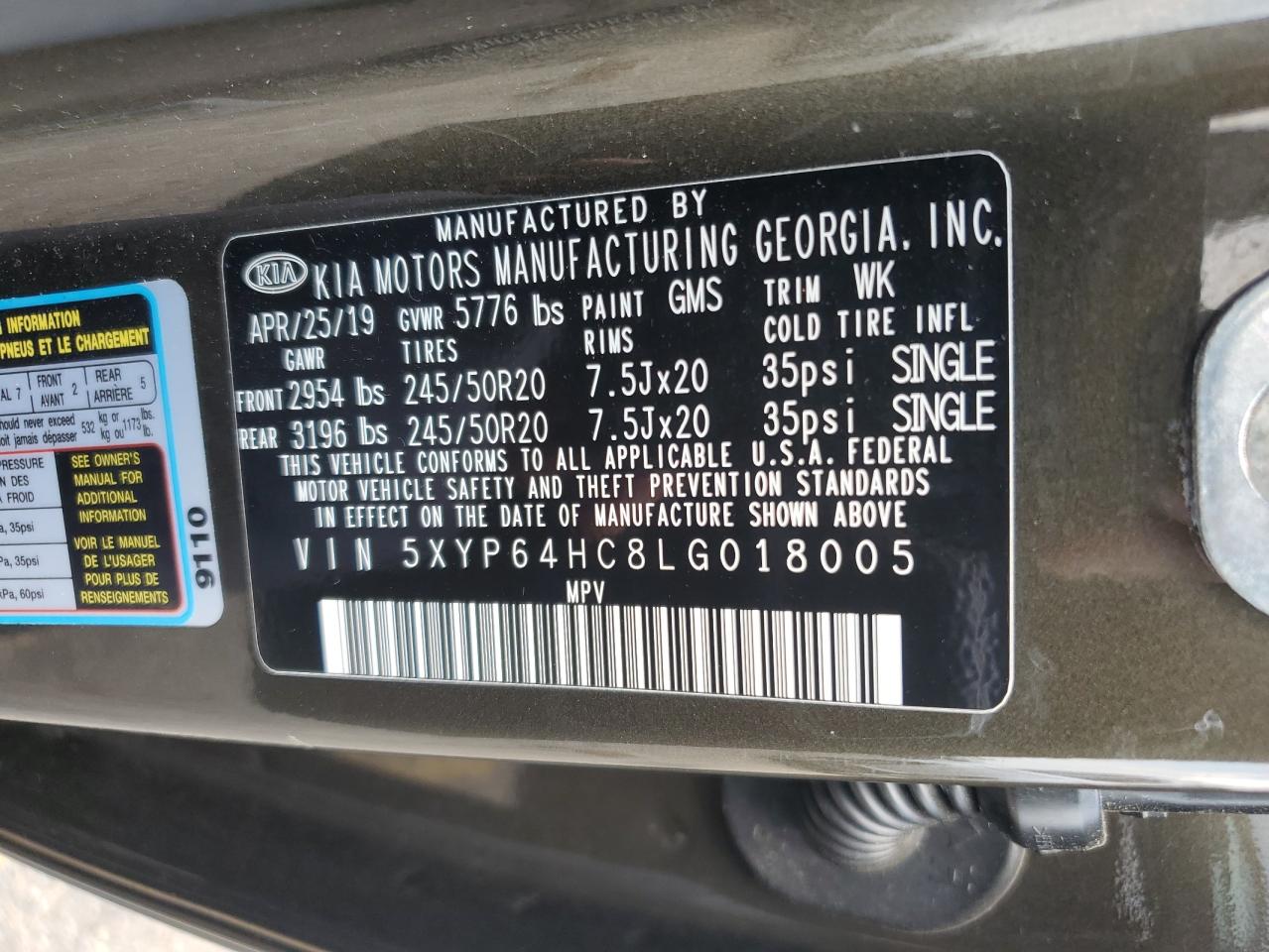 2020 Kia Telluride S VIN: 5XYP64HC8LG018005 Lot: 67539674