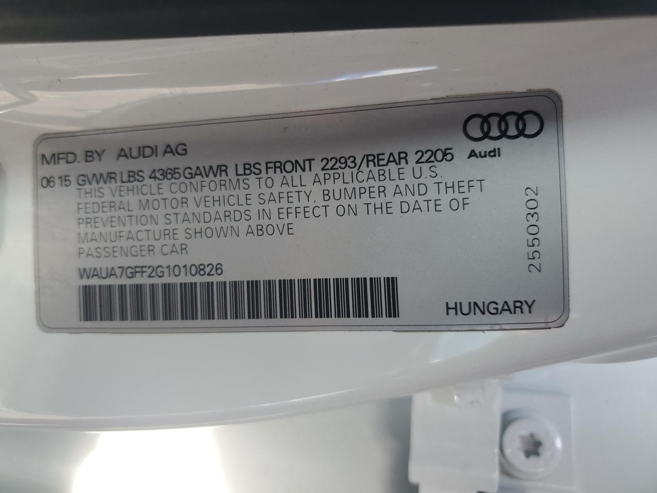 WAUA7GFF2G1010826 2016 Audi A3 Premium