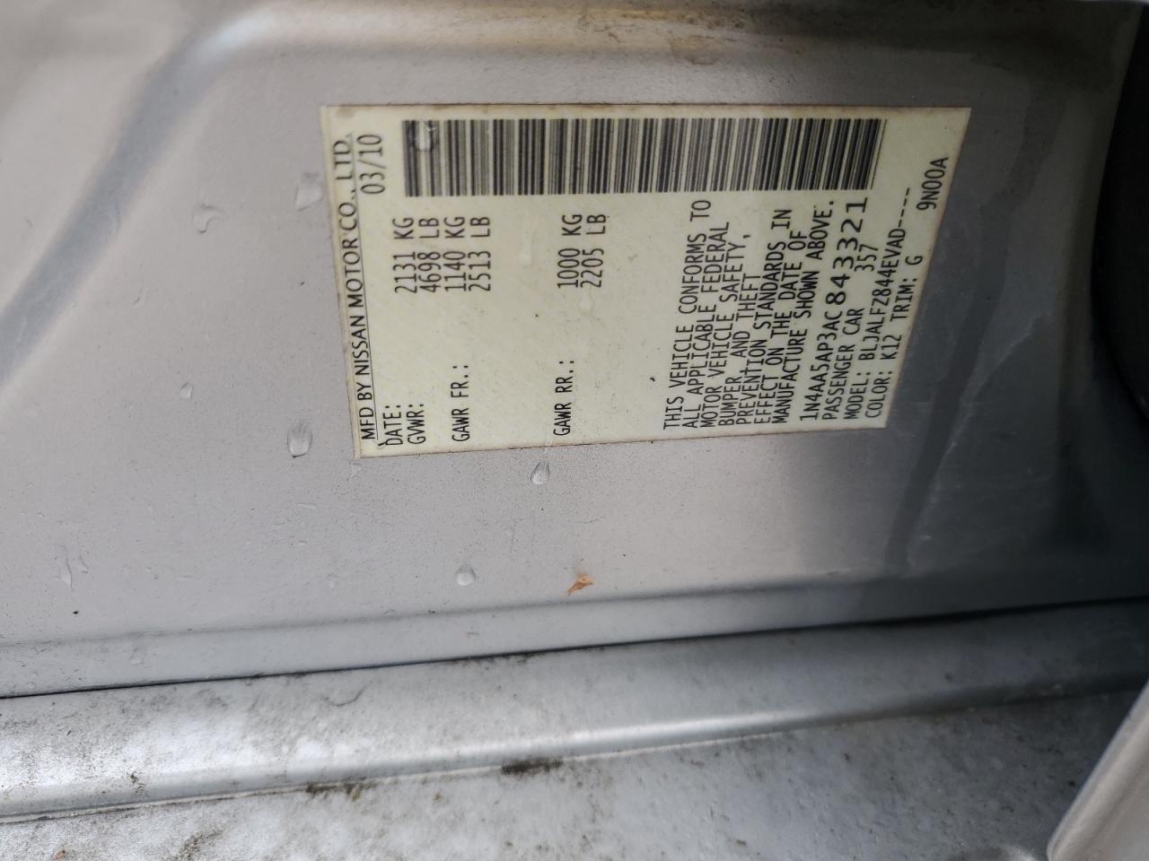 2010 Nissan Maxima S VIN: 1N4AA5AP3AC843321 Lot: 66123524