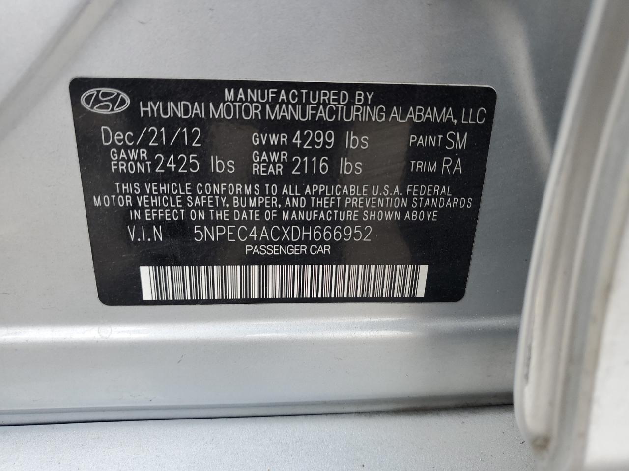 5NPEC4ACXDH666952 2013 Hyundai Sonata Se