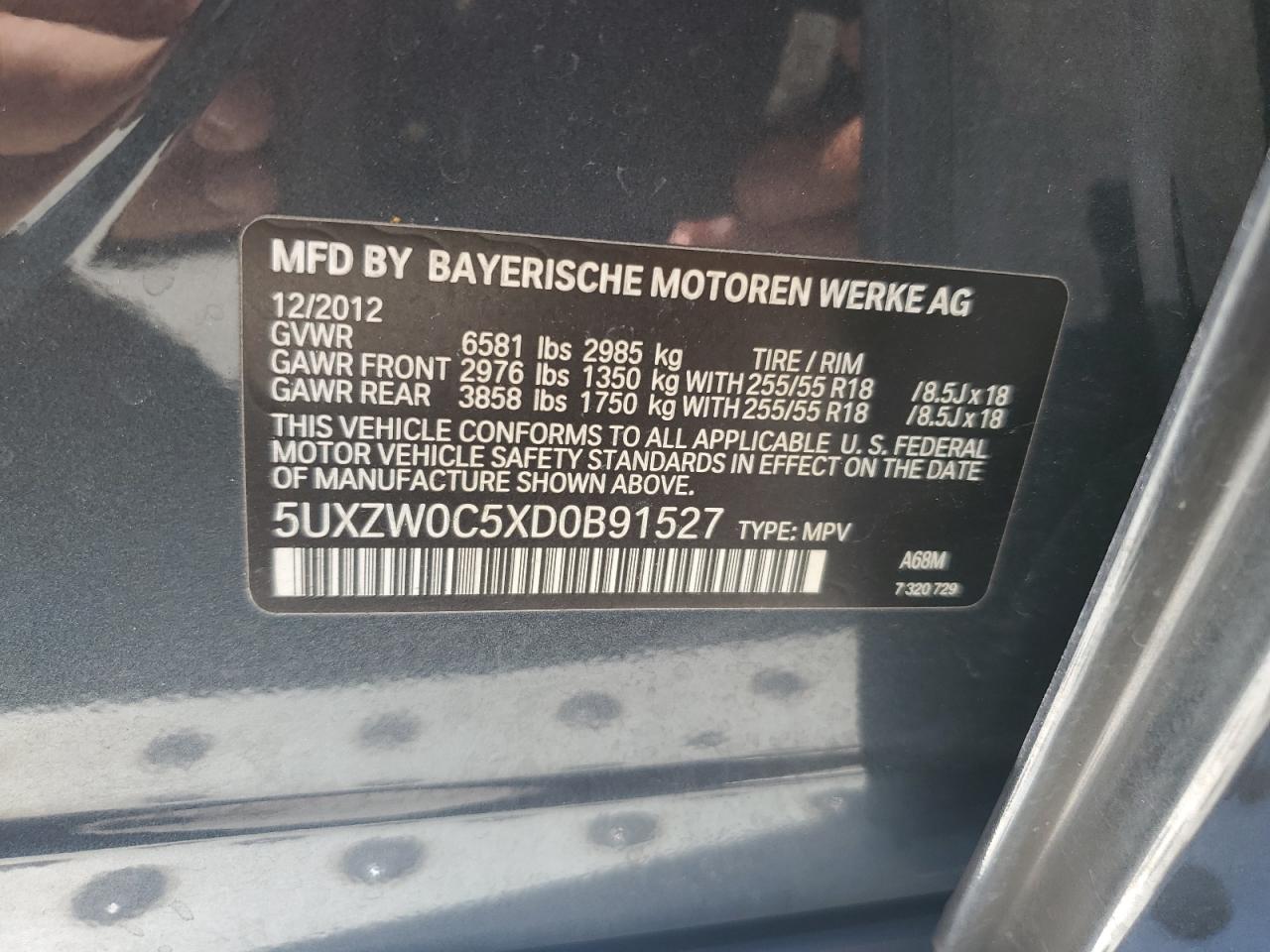 2013 BMW X5 xDrive35D VIN: 5UXZW0C5XD0B91527 Lot: 67332244