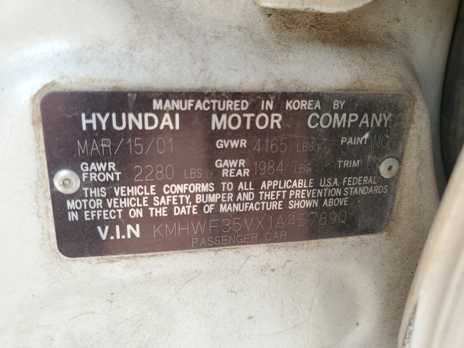 KMHWF35VX1A457890 2001 Hyundai Sonata Gls