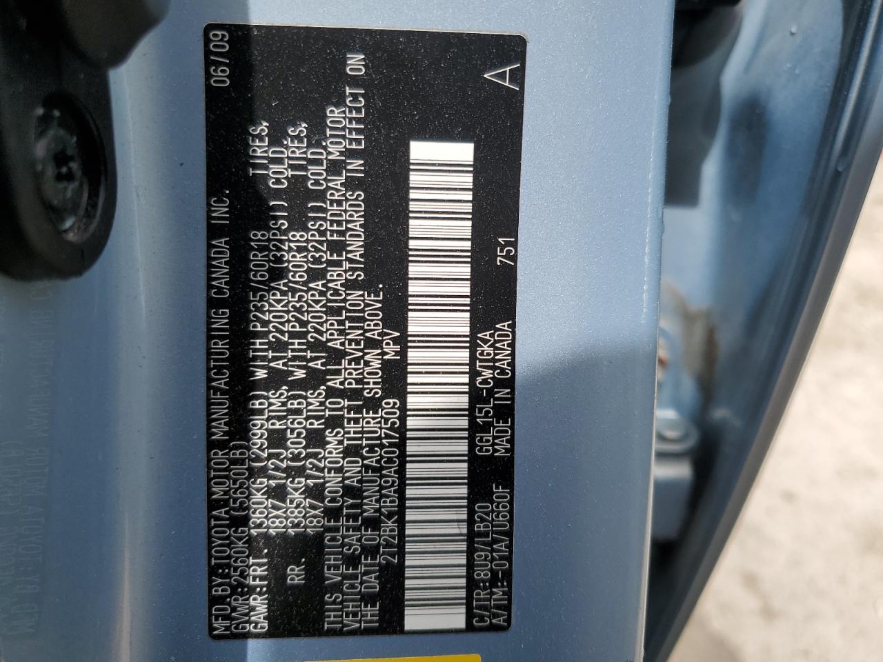 2010 Lexus Rx 350 VIN: 2T2BK1BA9AC017509 Lot: 66383304