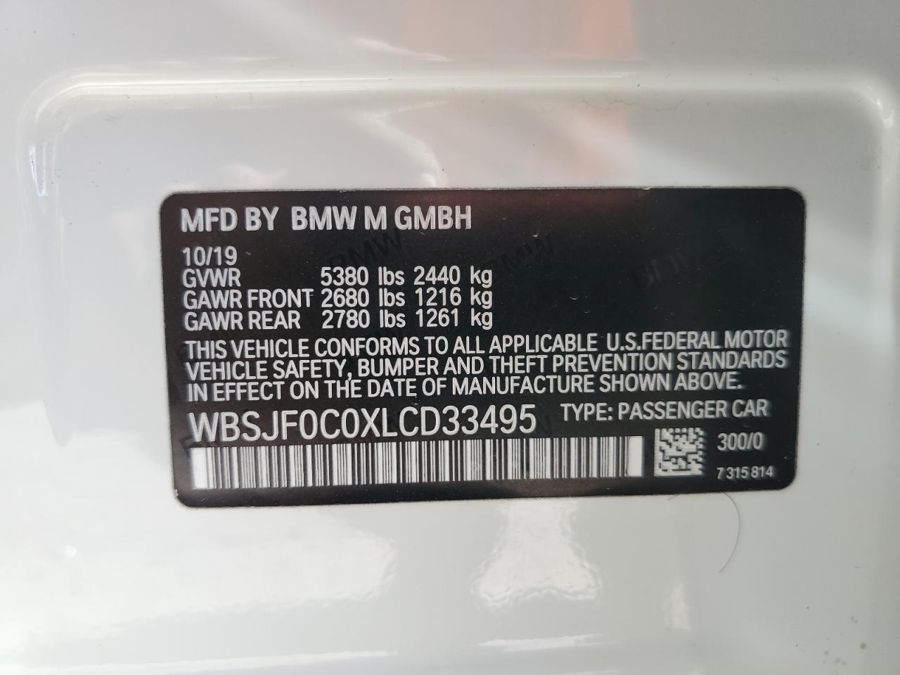 2020 BMW M5 Base VIN: WBSJF0C0XLCD33495 Lot: 69428704