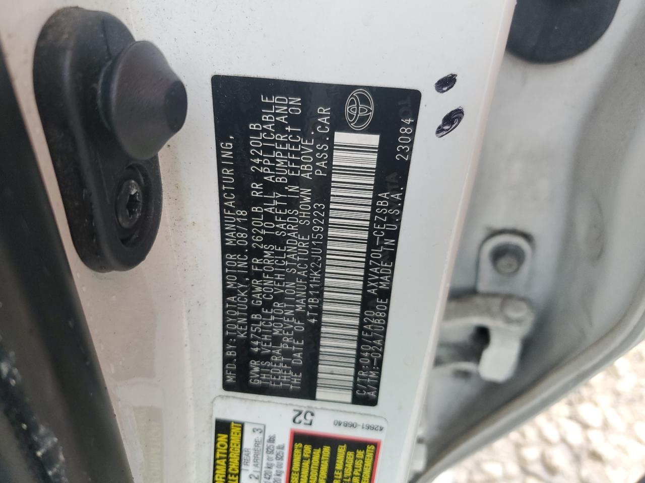 4T1B11HK2JU159223 2018 TOYOTA CAMRY - Image 12