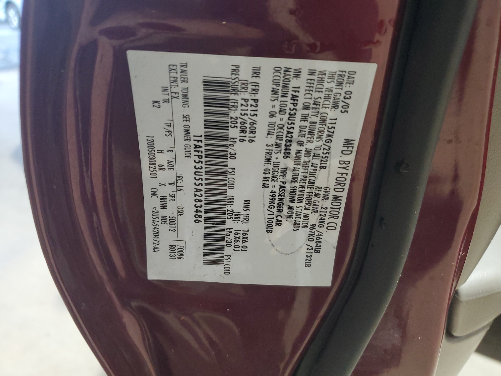 1FAFP53U55A283486 2005 Ford Taurus Se