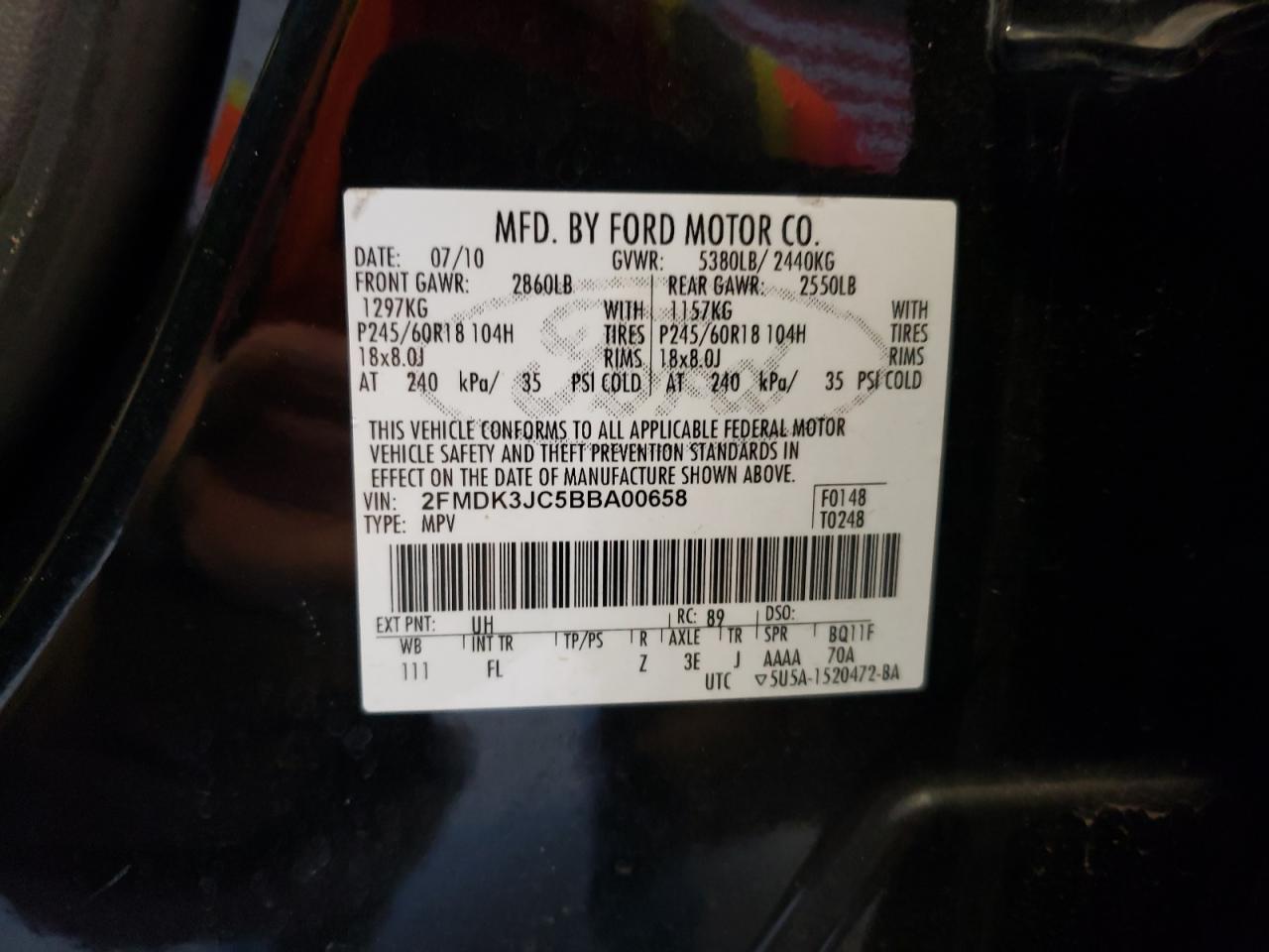 2FMDK3JC5BBA00658 2011 Ford Edge Sel