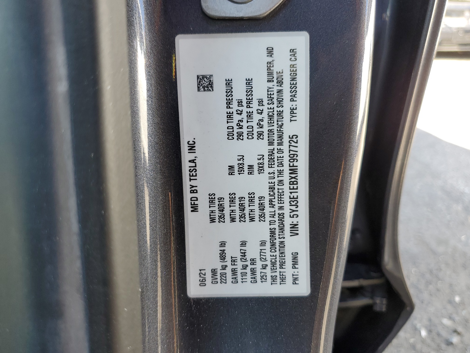 5YJ3E1EBXMF997725 2021 Tesla Model 3