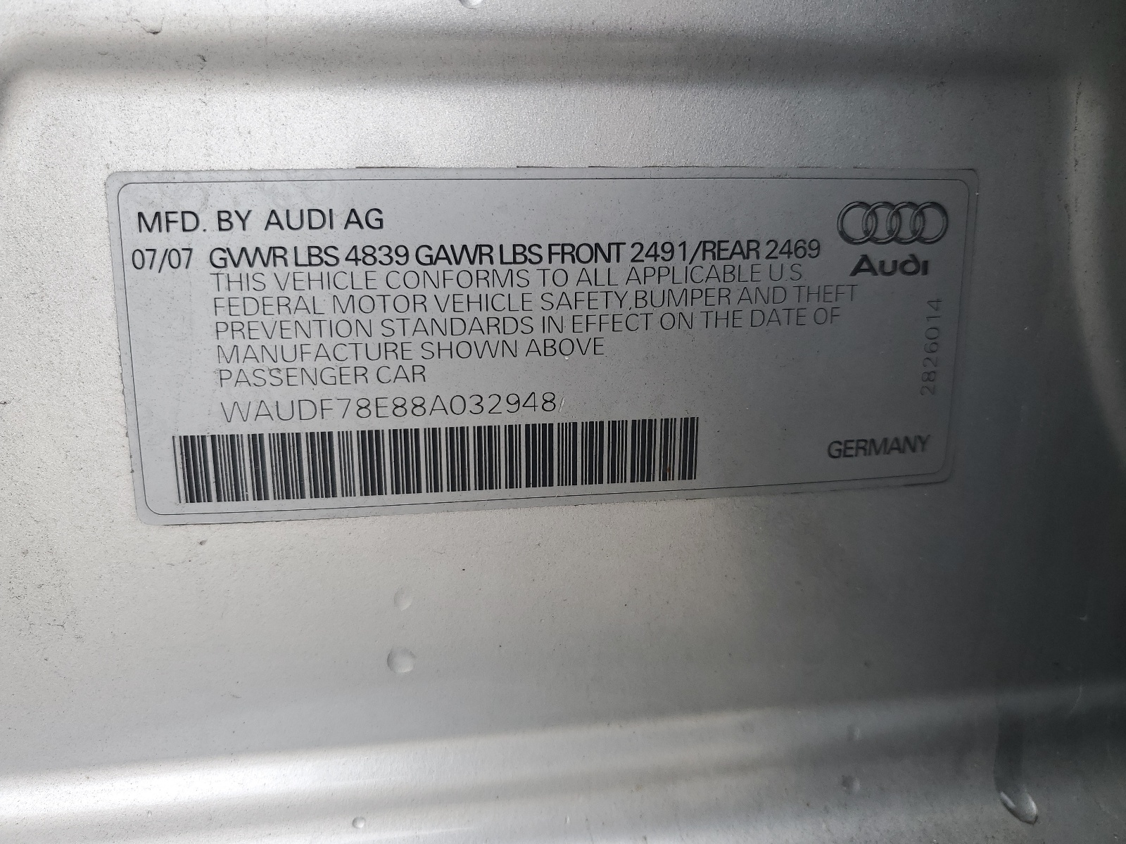 WAUDF78E88A032948 2008 Audi A4 2.0T Quattro