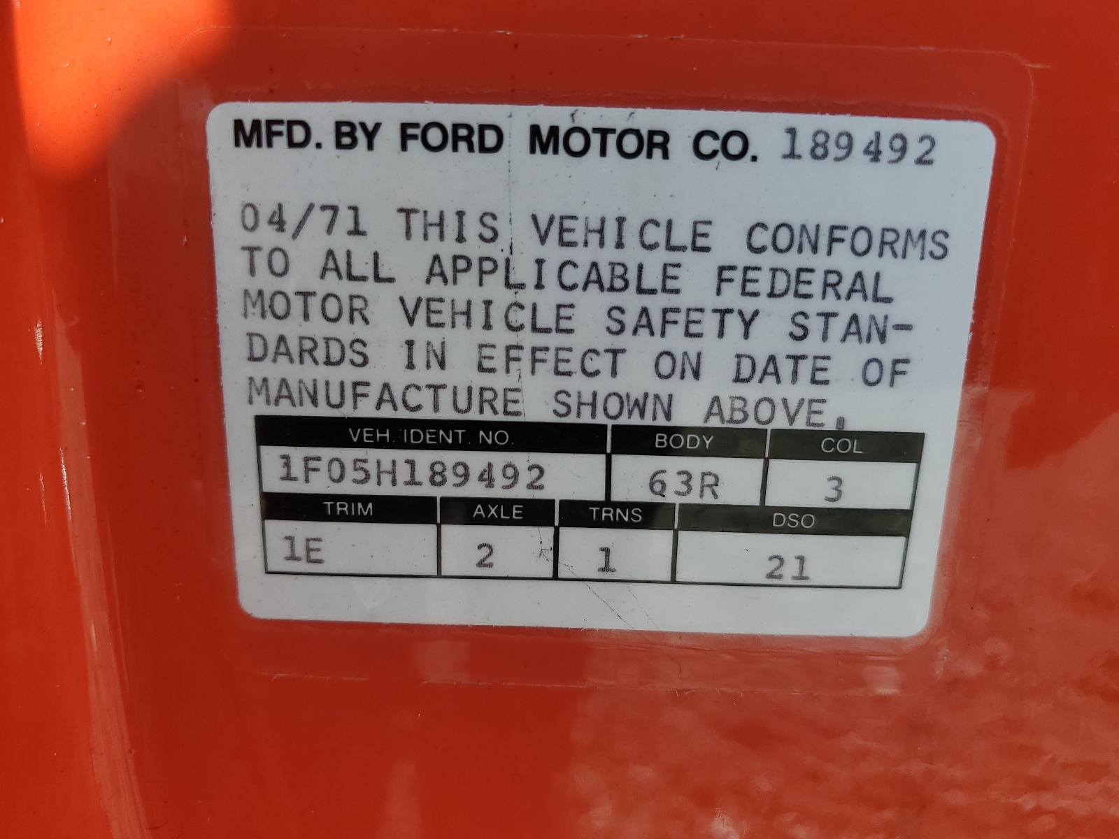 1F05H189492 1971 Ford Mustang