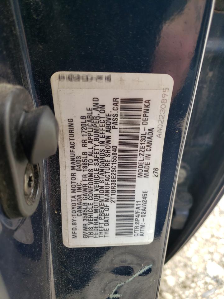 2003 Toyota Corolla Ce VIN: 2T1BR38E23C155840 Lot: 66962944