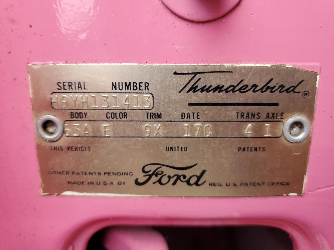 1959 Ford Thundrbird VIN: H9YH131413 Lot: 65581904