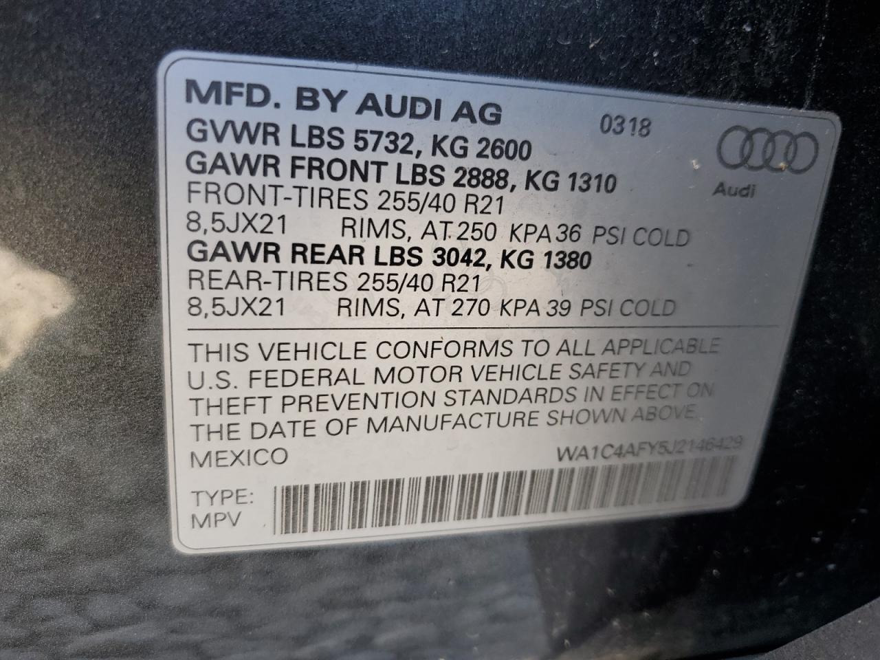 WA1C4AFY5J2146429 2018 Audi Sq5 Prestige