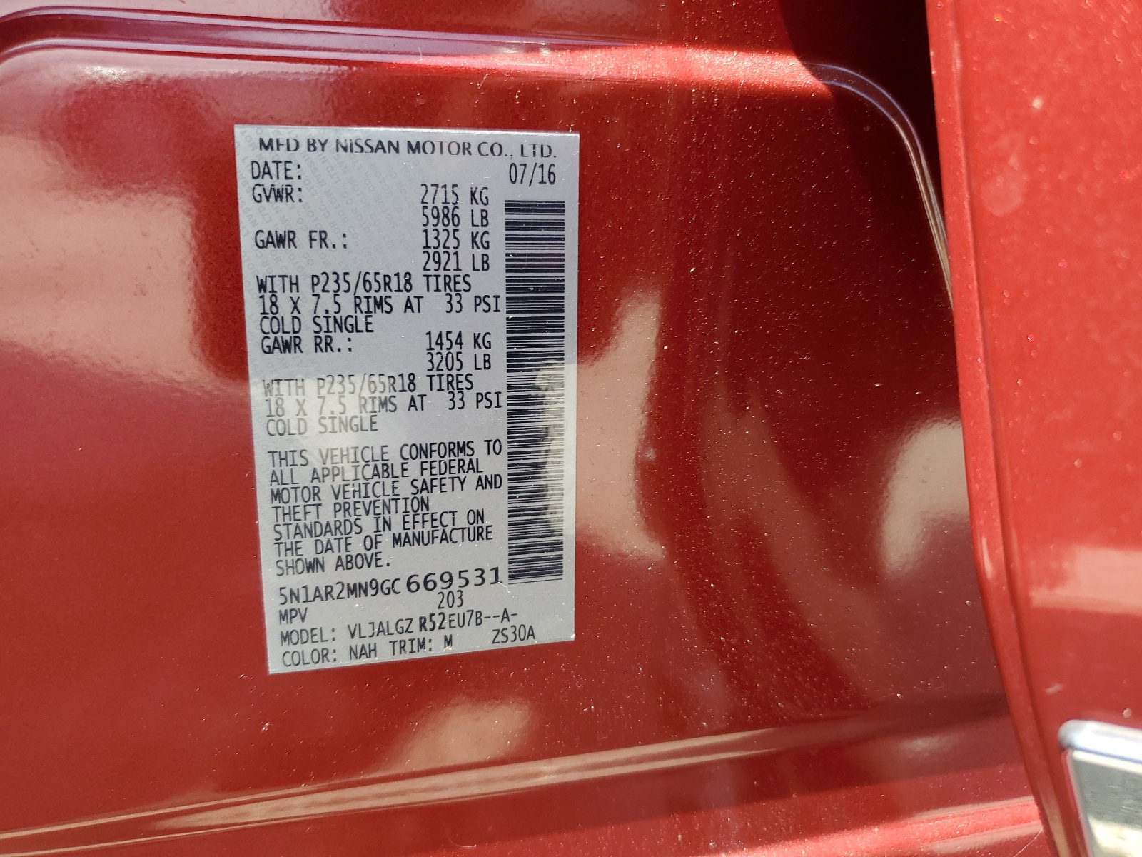 5N1AR2MN9GC669531 2016 Nissan Pathfinder S